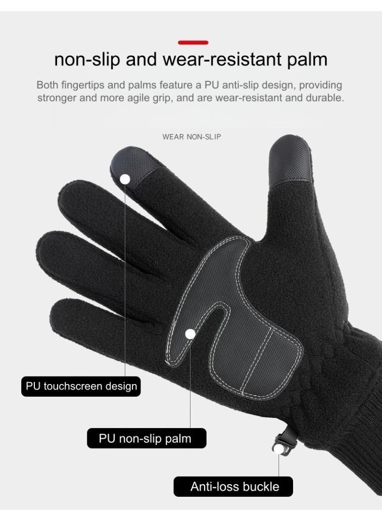 زوج واحد من القفازات الشتوية، قفازات دافئة مزودة بحماية لشاشات اللمس، مناسبة للرياضات الخارجية. مقاومة للماء، دافئة، مقاومة للرياح والبرد، للجنسين. مناسبة أيضاً للعمل، القيادة، ركوب الدراجات، المشي لمسافات طويلة، والأنشطة في الأجواء الباردة. مثالية لركوب الدراجات، الصيد، والجري. - Image 2